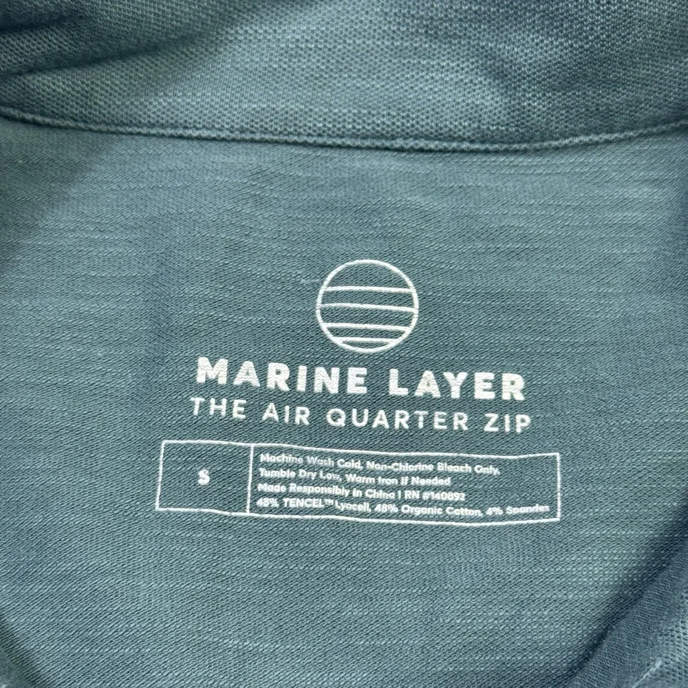 Marine Layer 1/4 Zip Pullover‎ Mens Small Green Striped Collared Lyocell Cotton
